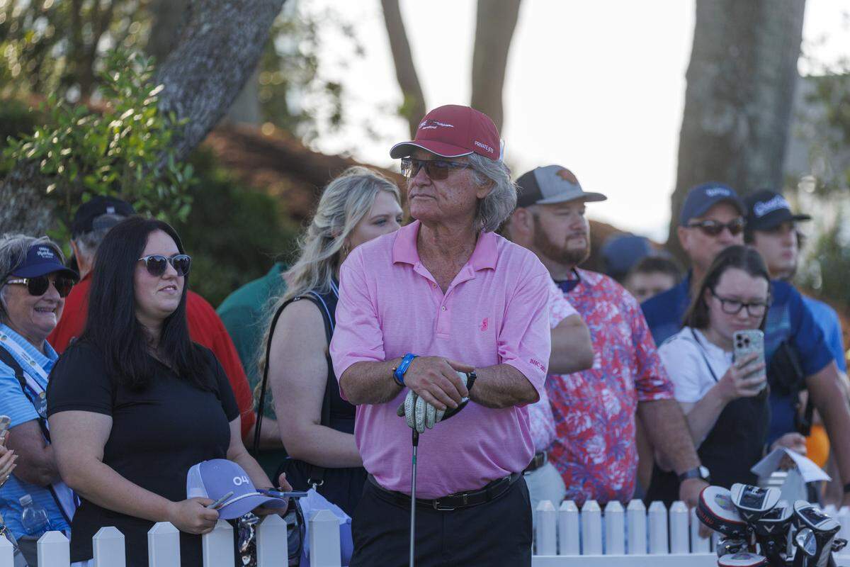Kurt Russell waits to tee off on Wednesday. The ONEflight Myrtle Beach Classic Celebrity Pro-Am event was held on Wednesday at the Dunes Golf and Beach Club. The PGA tournament is being held through the weekend in Myrtle Beach, SC. May 6,2026.