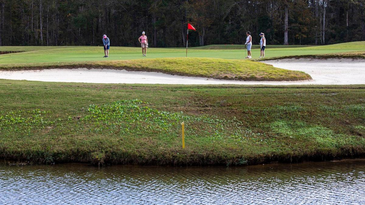 A foursome puts on the 11th green at the International Club of Myrtle Beach located in Murrells Inlet, S.C. November 10, 2020.