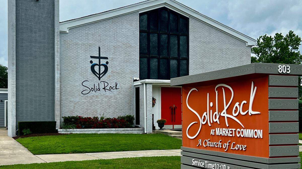 Solid Rock Church in Market Common in Myrtle Beach, SC. The church has received online threats regarding its pastor, John-Paul Miller, and the death of his wife, Mica Miller. Mica Miller was found dead in a North Carolina state park on April 27, 2024, and her death was ruled a suicide. May 10, 2024