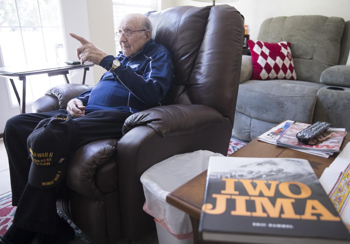 Joe Tusa, a U.S. Navy Veteran of Iwo Jima, who will turn 100-years-old this July, threw out the first pitch of the 2018 Pelican's season. He sat down with The Sun News to talk about his memories of dancing, travel and war. April 12, 2018.
