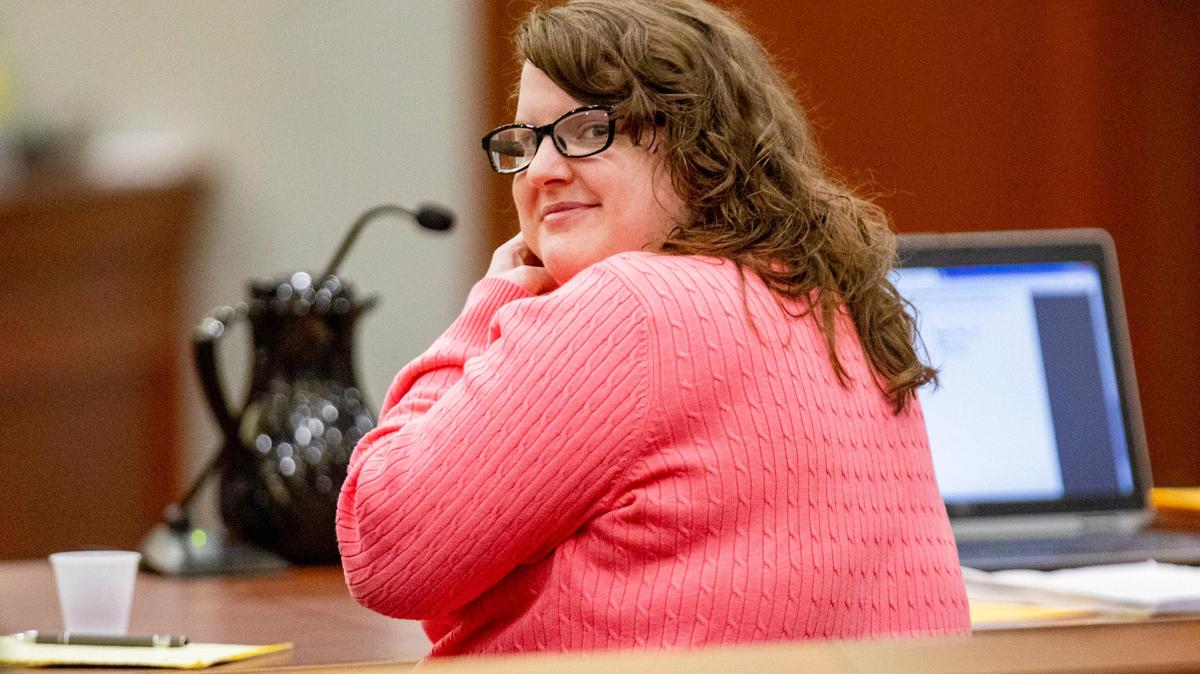 Jordan Hodge looks back at the courtroom gallery during a break Wednesday morning at the Horry County Courthouse on the second day of proceedings in Hodge’s murder trial with co-defendant Kenneth Carlisle. Hodge and Carlisle, her boyfriend, are charged with two counts of murder in connection to the killing of 45-year-old William “Chet” Clemons and his 64-year-old wife, Linda McAllister.