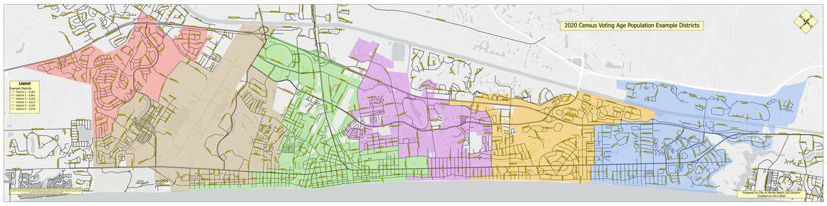 Planning maps show how Myrtle Beach could be divided into four or six council districts.
