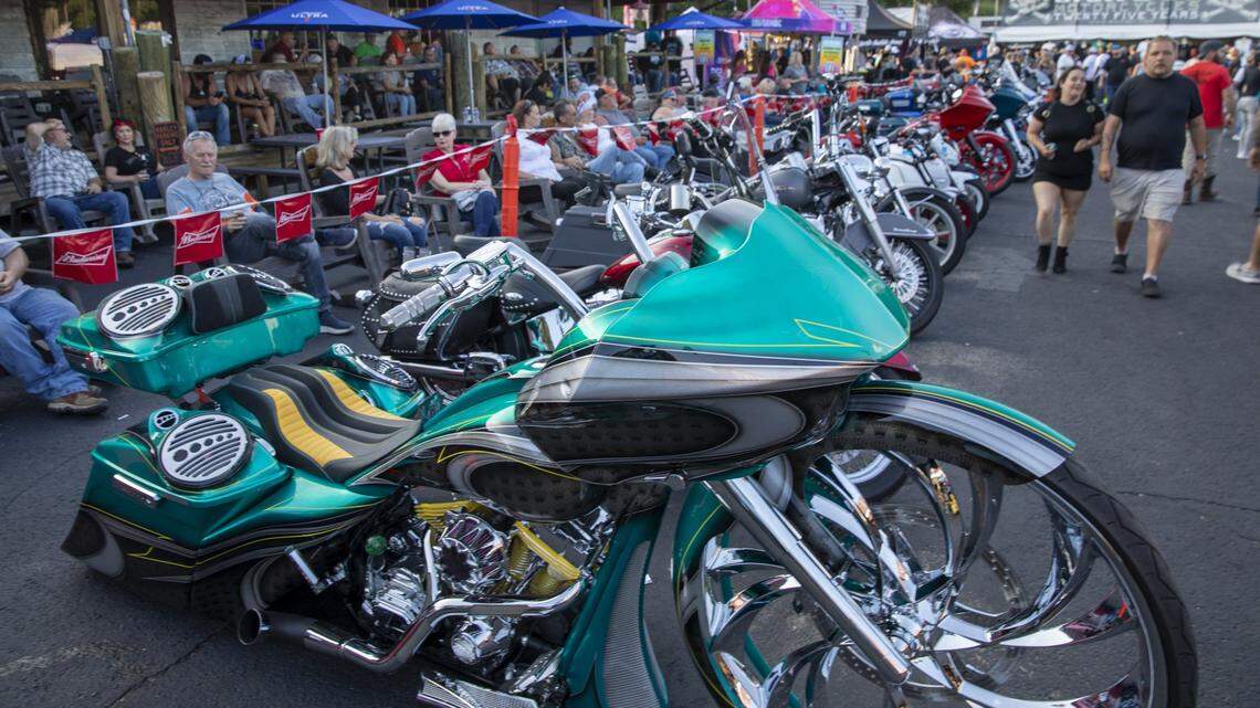 Custom motorcycles were on display at The Beaver Bar in Murrells Inlet S.C. during the 2024 Myrtle Beach Spring Rally on Thursday.  May 16, 2024.