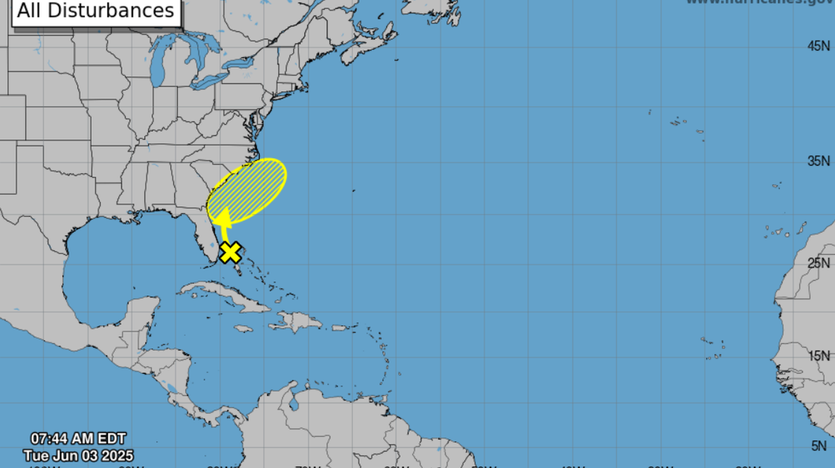 The National Hurricane Center in Miami detected a tropical disturbance with a 10% chance of cyclone formation in seven days on June 3.
