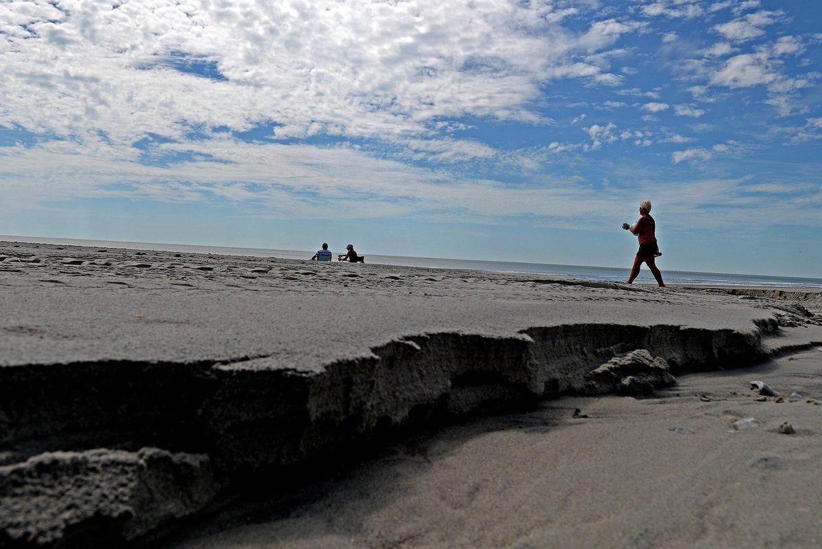 A portion of Myrtle Beach, SC experienced beach erosion following Hurricane Dorian on Friday, Sept. 6, 2019. Erosion winds down Myrtle Beach, SC