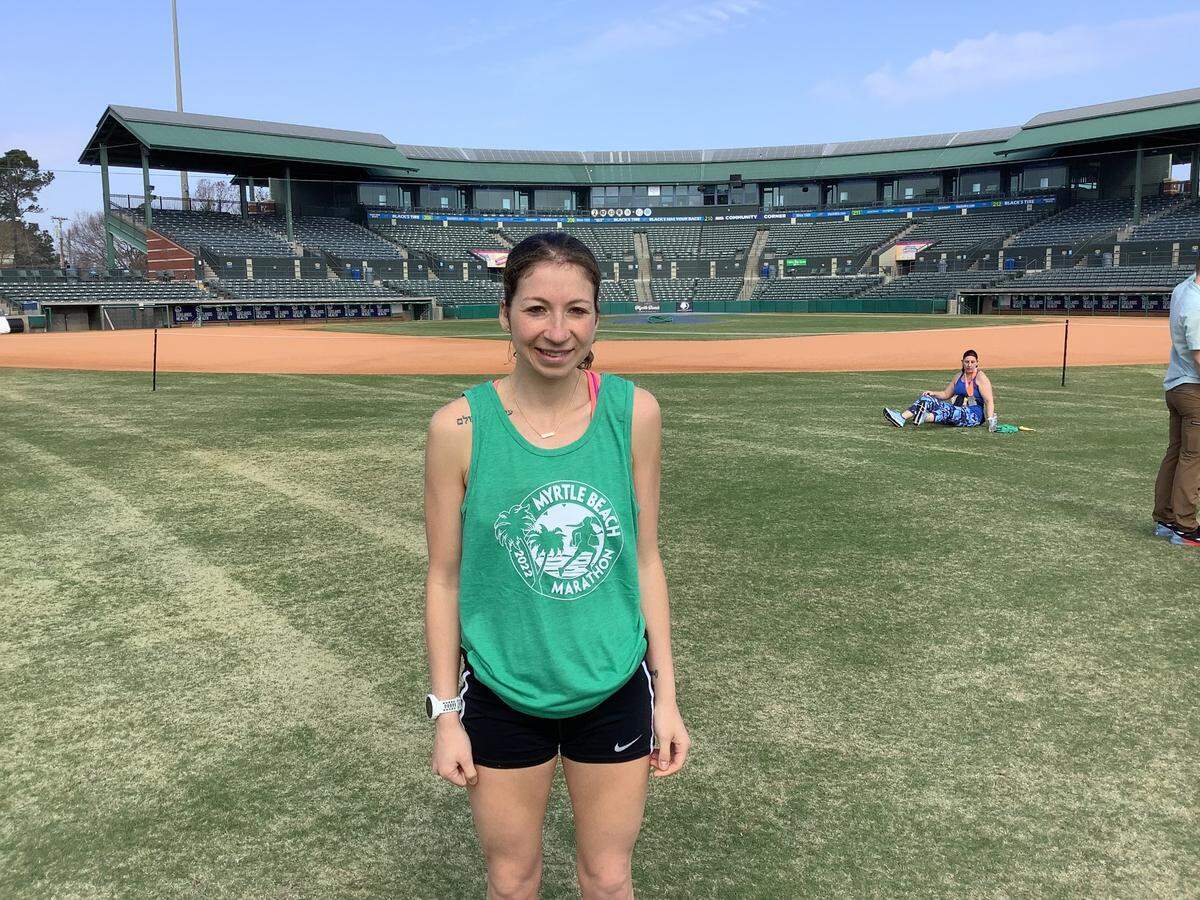 Lindsay Gabow, an Army officer at Fort Bragg, won the half marathon Saturday during the 25th Myrtle Beach Marathon.