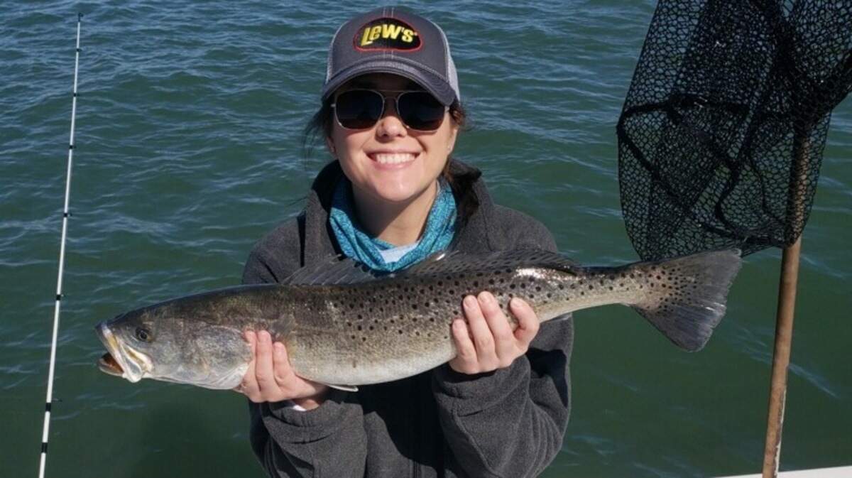 Ashley Smith shows off a 6-pound spotted seatrout caught in Murrells Inlet with Capt. Dan Connolly of O-Fish-Al Expeditions.