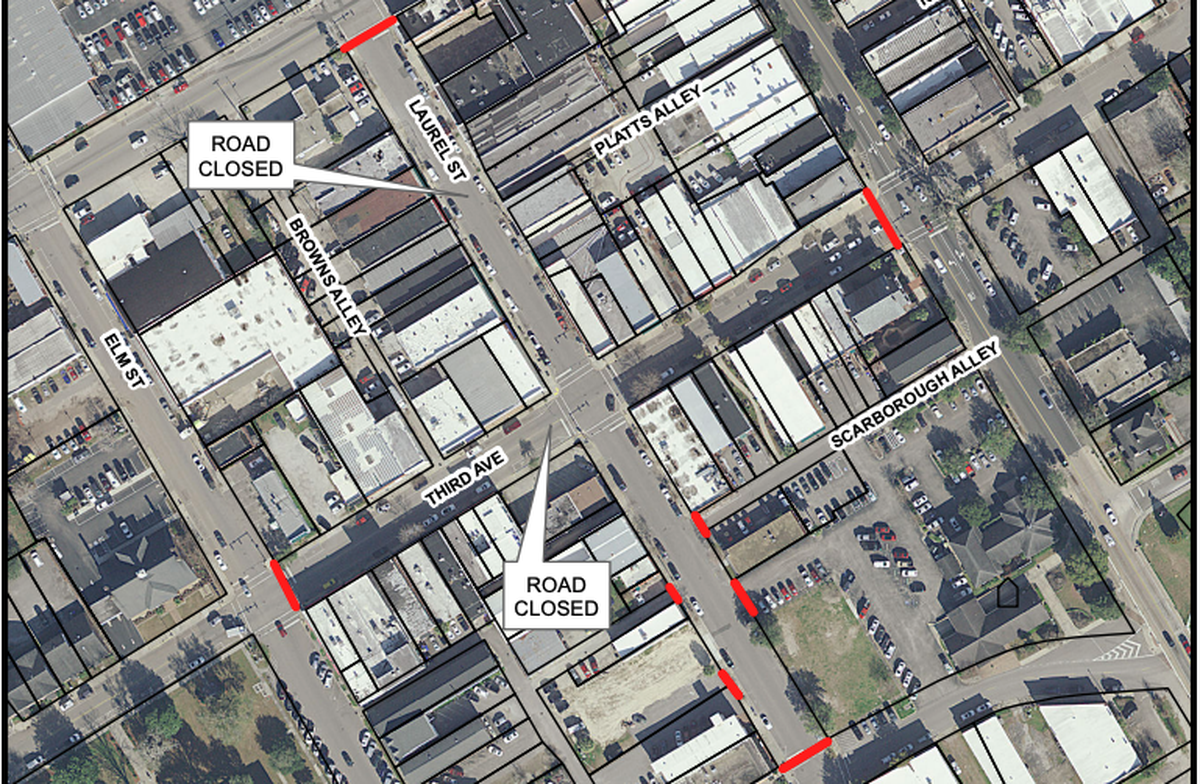 A map of where the Laurel Street Yard Sale in downtown Conway will be set up on April 17, 2021