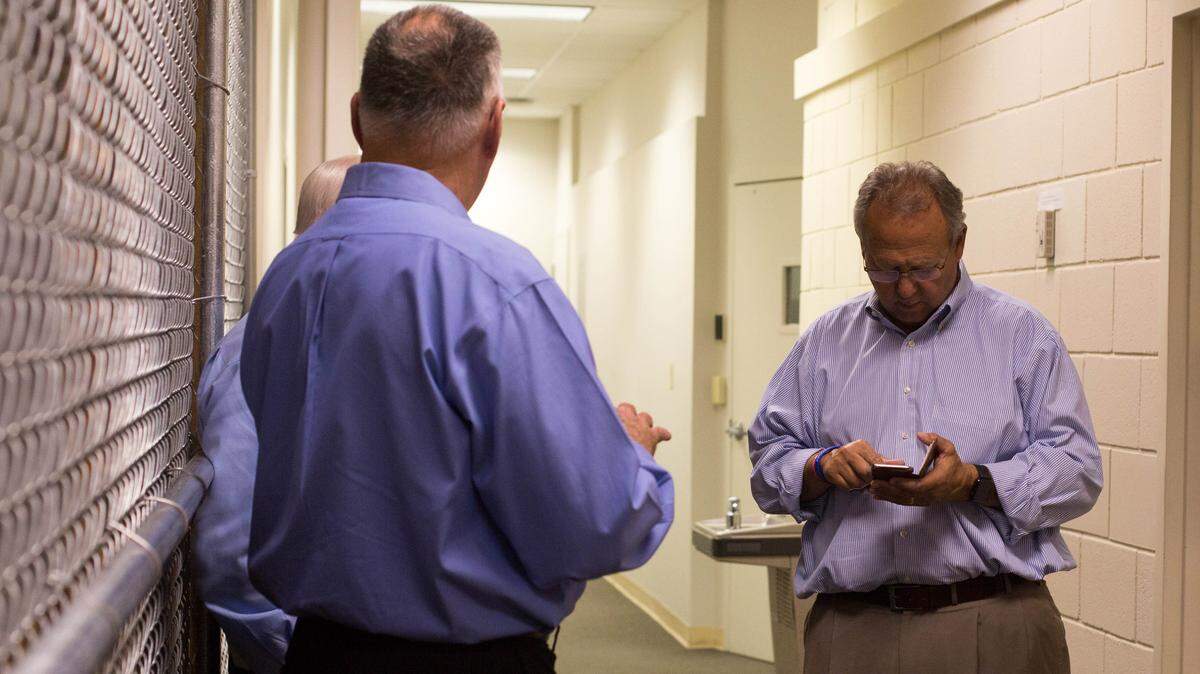 Mark Lazarus stands in the hallway during a brief recess as the Horry County Voters Registration and Elections Board waits to hear from Columbia regarding how to proceed with the recount from the 2018 Republican Primary election.