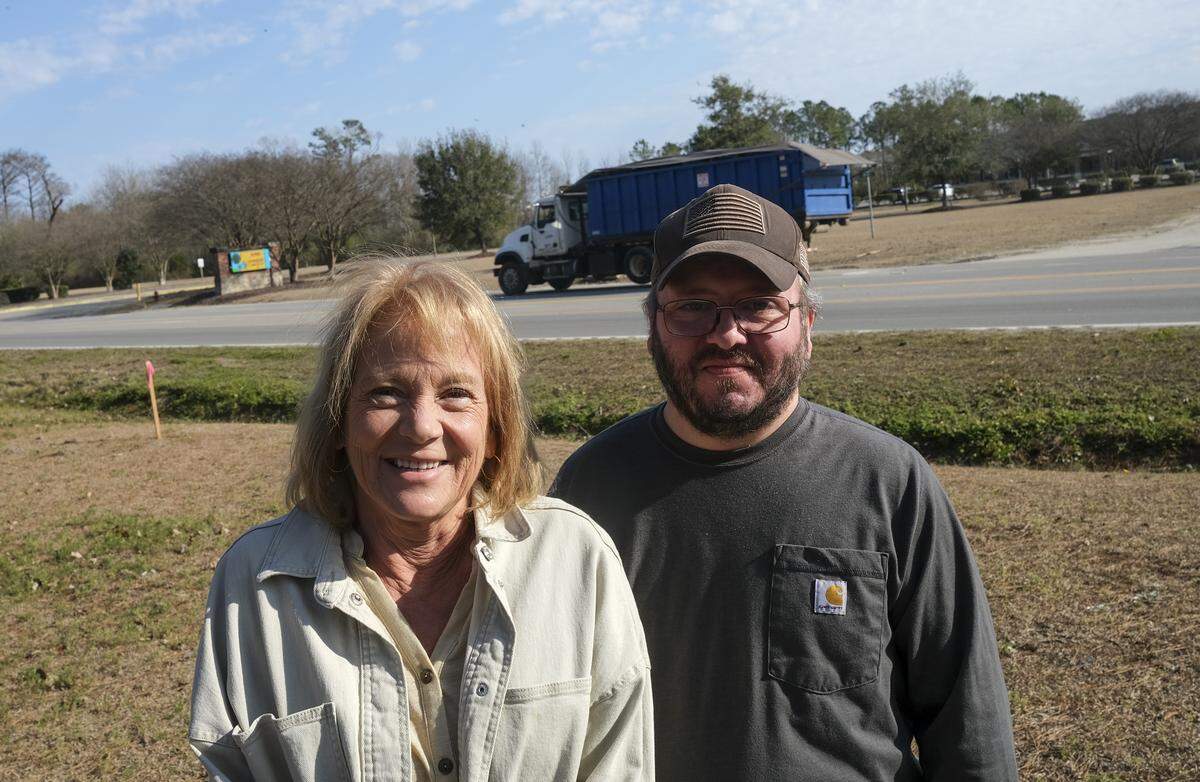 Chris Hodges and his mother, Cheryl, are concerned that expansions to the landfill could mean an increased chance of flooding and well as more traffic and trash littering their front yard. They live directly across from the Horry County Solid Waste Authority site on Highway 90. Feb. 9, 2026.