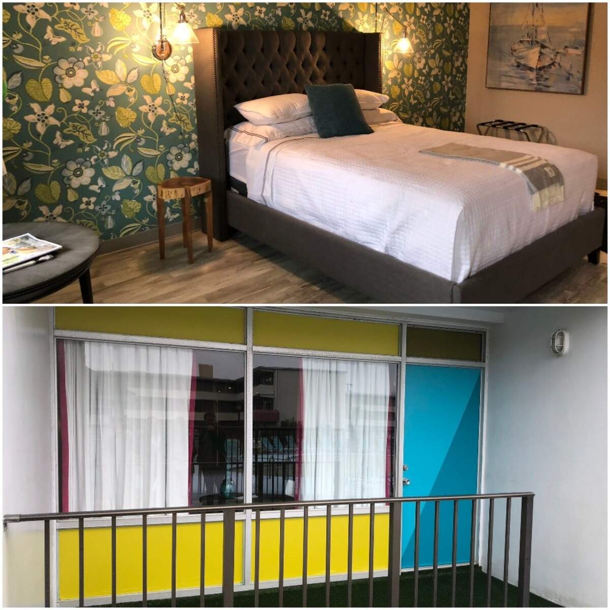 Photos of a restored room in the Waikiki Village Motel.