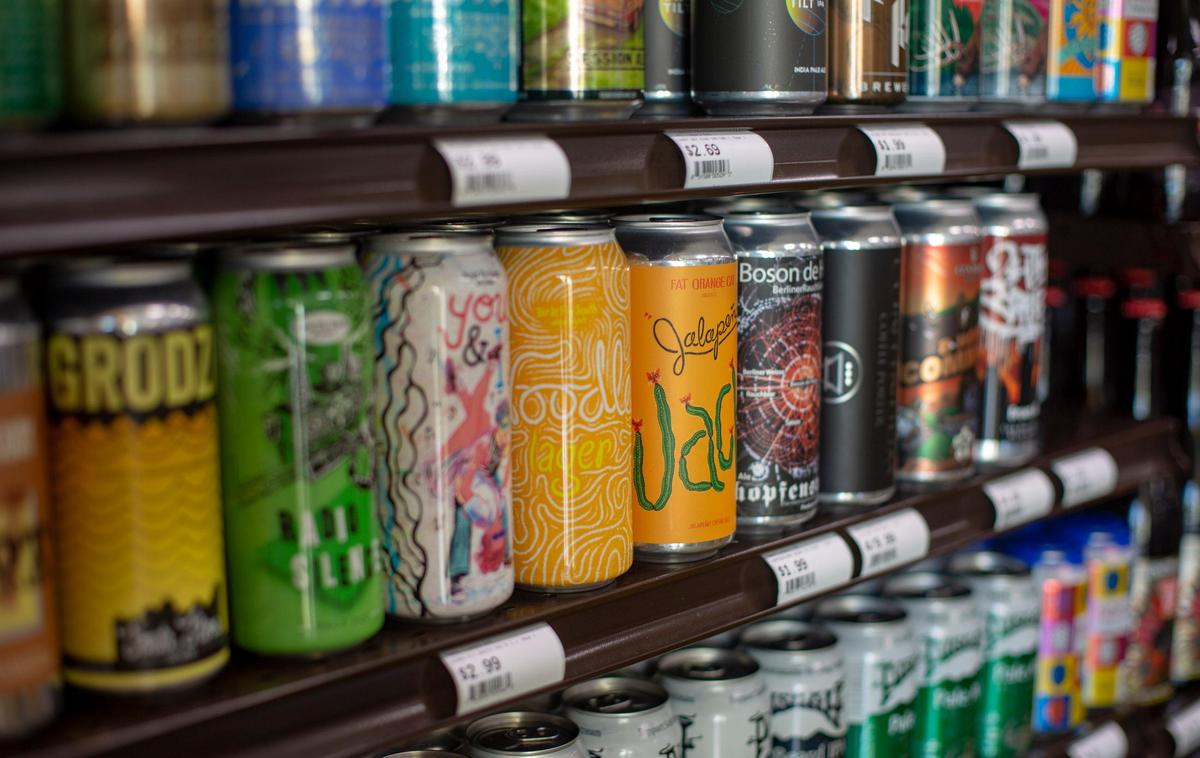 Cans of beer adorn the shelves at Owens Liquor in Pawleys Island.