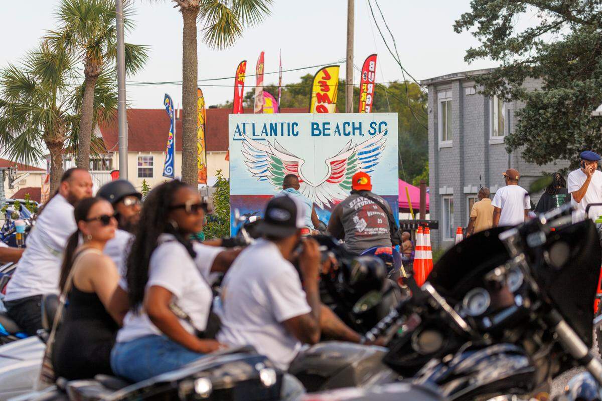 The Atlantic Beach Black Pearl Cultural Heritage and Bike Festival kicks off the Memorial Day weekend in the Myrtle Beach area. Thousands of bikers roared aound the North end of the Grand Strand on Friday visiting house parties in North Myrtle Beach, shopping at vendors in Atlantic Beach and socializing with fellow riders.