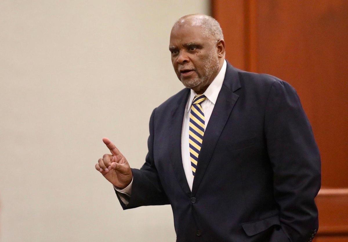 Defense attorney Ralph Wilson, Sr. delivers opening statements on behalf of his client, Jordan Hodge, on the first day of Hodge’s murder trial Tuesday morning at the Horry County Courthouse. Hodge and Kenneth Carlisle are charged with two counts of murder in connection to the killing of Hodge’s grandmother and step-grandfather, 64-year-old Linda McAllister, and her 45-year-old husband William “Chet” Clemons.