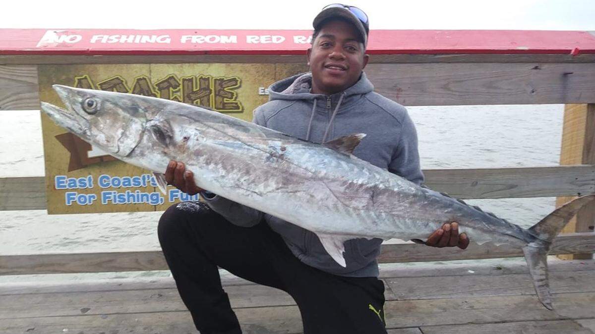 Angler Sybrant Baccas caught two king mackerel last Saturday from the Apache Pier in Myrtle Beach. Here, Baccas shows off the 31.1-pound king he caught, and later in the day he landed a 13.15-pounder, which marked the 78th king caught from the pier this year.