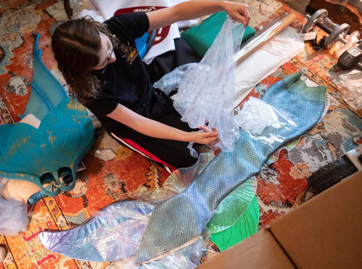 Haley Mermaid performs at Pirate’s Table Calabash Seafood Buffet. In addition to working as a professional performer at the restaurant and children’s events, she makes tails and other mermaid accessories in her home studio. The mermaid has over two million TikTok followers July 3, 2023.
