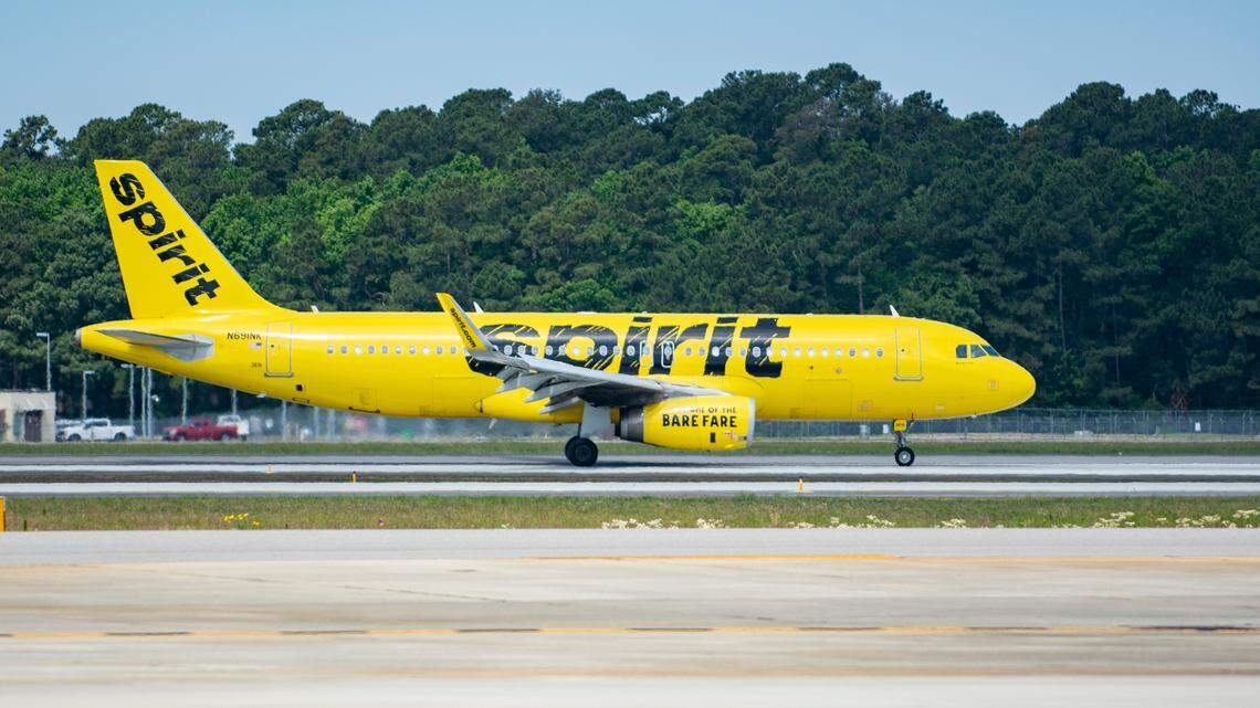 A Spirit Airlines plane lands at Myrtle Beach International Airport on May 23, 2021. The low-cost carrier has vastly expanded the number of flights to the Grand Strand as leisure travel becomes more popular as the pandemic wanes.