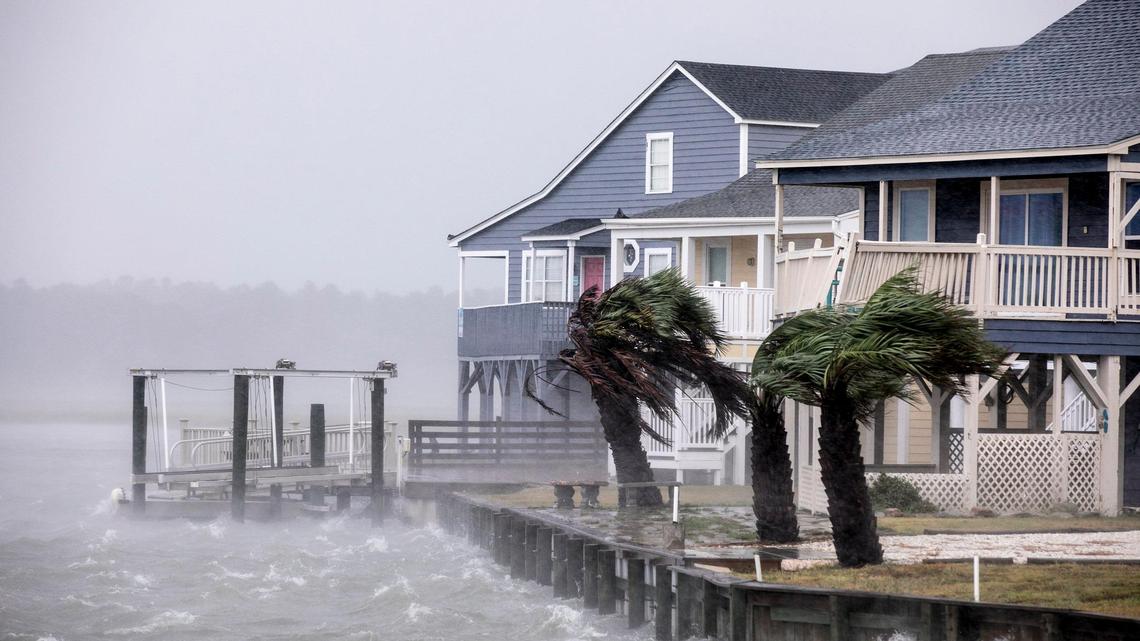 Waves lash a seawall at Cherry Grove in North Myrtle Beach. The effects of Hurricane Florence hit the area the morning of Friday, September 14, 2018.