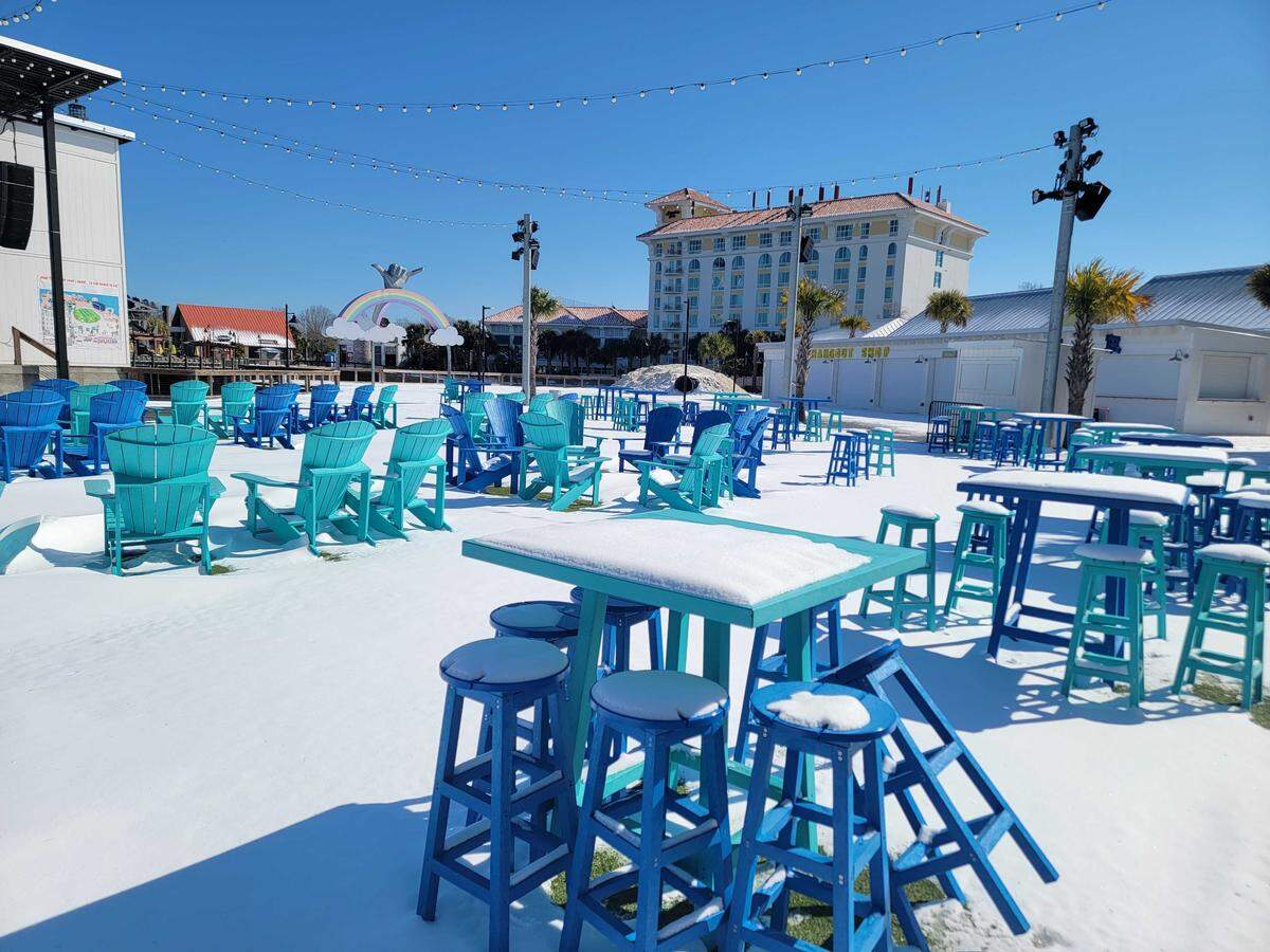 Restaurants and shops were closed following wintry weather at Broadway at the Beach on Sunday, Feb. 1, 2026.
