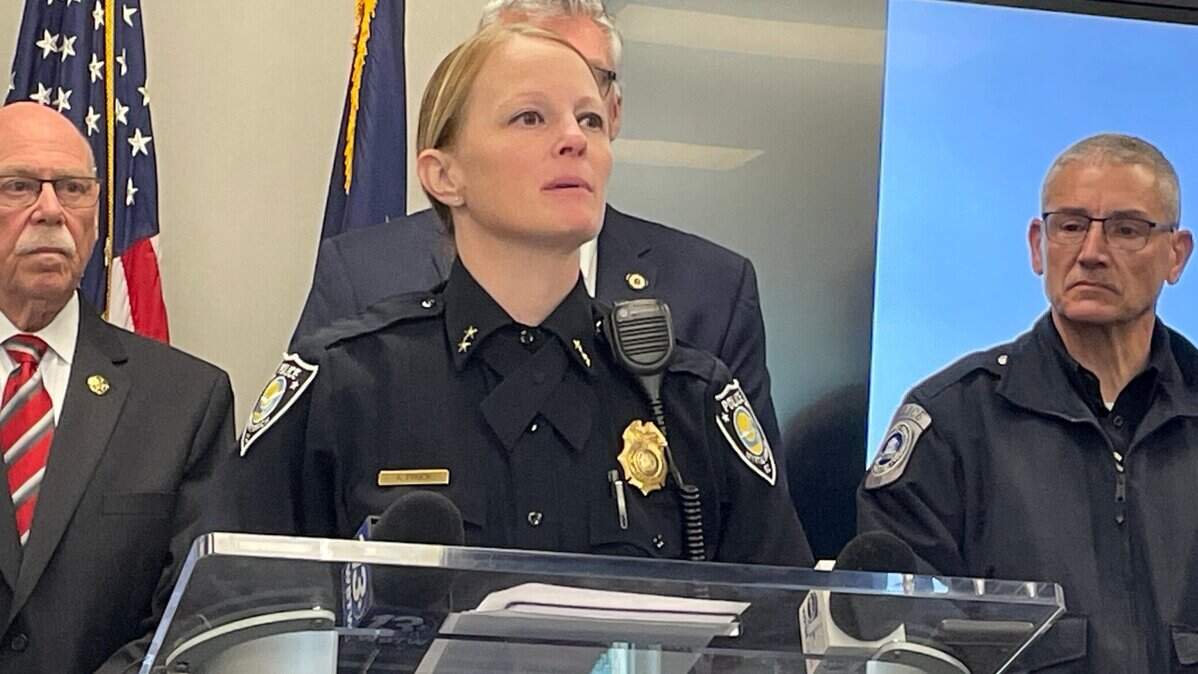 Myrtle Beach Chief Amy Prock speaks at a press conference Monday, Jan. 29, 2024. Prock, along with federal, state and local agencies, announced that 14 people face drug and firearm charges after a months-long investigation in a Myrtle Beach neighborhood.