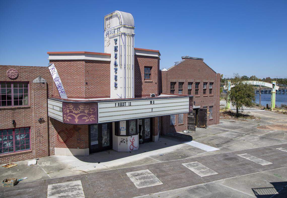 A gift shop sits covered in graffiti inside the now-closed Freestyle Music Park. The park, formerly known as Hard Rock Park, closed for good in 2009. It sits on 55 acres of a 140-acre property. Former Myrtle Beach mayor John Rhodes purchased the property in 2019.