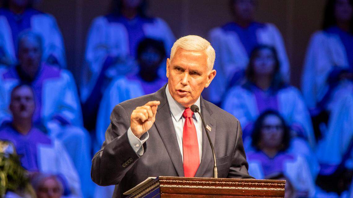 Former Vice President Mike Pence gave a speech entitled “The World after Roe,” during Wednesday worship services at the Florence Baptist Temple on July 20, 2022 following the U.S. Supreme Court’s overturning Roe v. Wade leaving abortion laws up to the individual states. July 20, 2022.