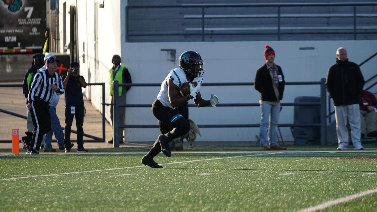 Coastal Carolina senior wide receiver Ky’Jon Tyler returns a kick on Saturday in a 45-42 loss at Louisiana-Monroe. Tyler needs 32 receiving yards in his final game to reach 1,000 in his CCU career.