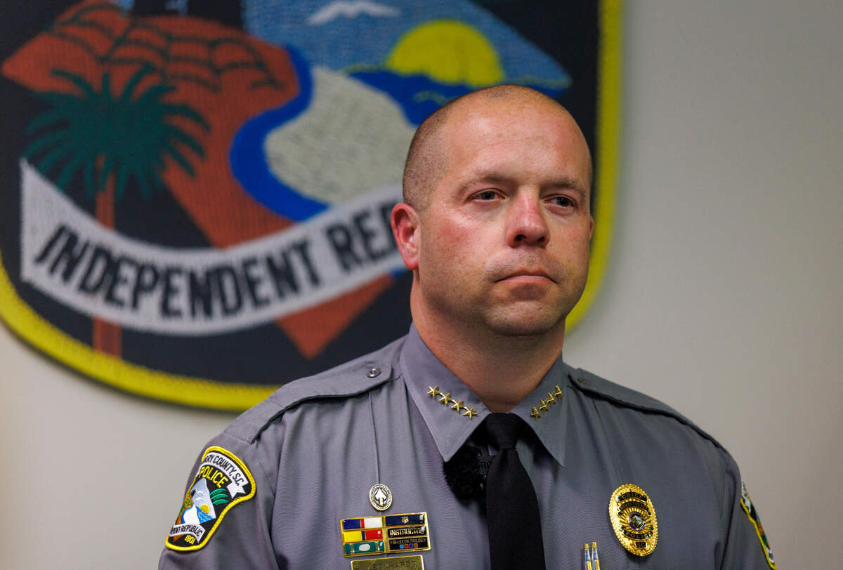 Horry County Police Chief Kris Leonhardt gave a press conference about the firing of veteran HCPD Officer Paul Damon Vescovi due to misconduct. April 30, 2025.