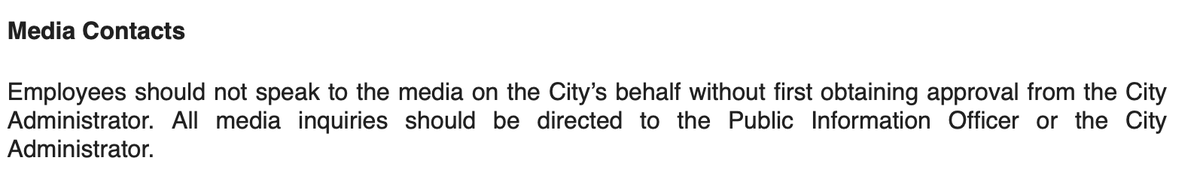 A screenshot from the City of Conway’s Employee Handbook which outlines their media policy for city staff.