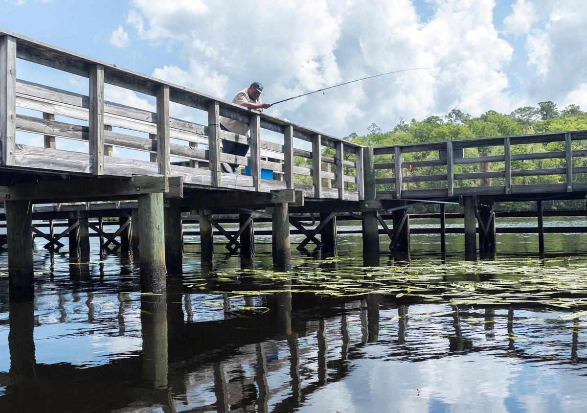 Perry Davis of Georgetown fishes from the docks at Bucksport Marina. Davis said this was one of his favorite fishing holes but that it was his first time returning to the spot since Hurricane Florence. The Bucksport Marina, store, restaurant and music pavilion has re-opened for the summer season with some changes following Hurricane Florence that left the facility in shambles. May 9, 2019.