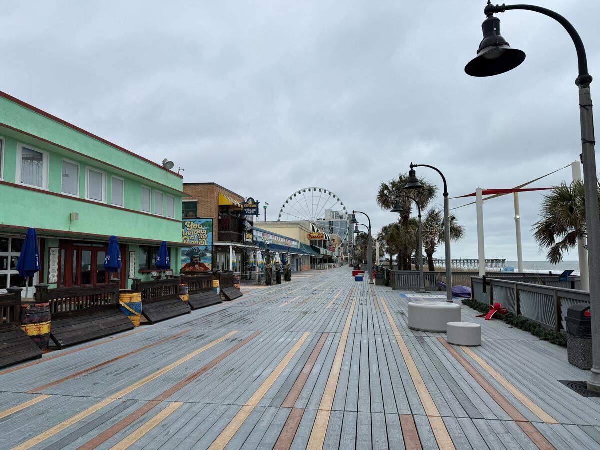 The Myrtle Beach boardwalk is wet after a night of freezing rain. Jan. 11, 2025
