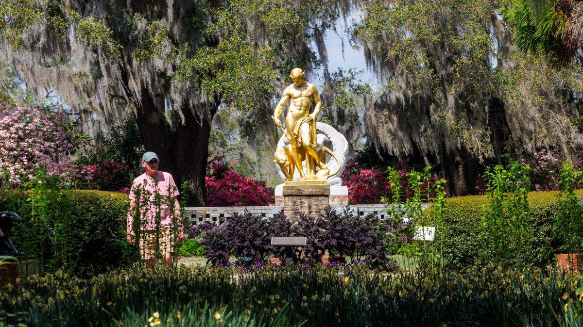 Visitors and volunteers enjoy the Spring weather as the flowers begin to bloom in Brookgreen Gardens. 
 April 2, 2025.