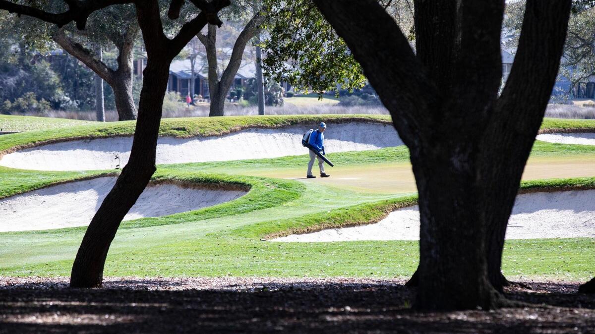 A grounds keeper prepares for tournament play at The Dunes Golf and Beach Club. Preparations are being made for the Myrtle Beach Classic that will take place May 9-12, 2024. The PGA Tour event will host 120 players at the popular Myrtle Beach, SC course. Feb. 26, 2024.