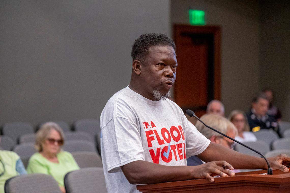 Kevin Mishoe speaks at County Council about the impacts of flooding in his Bucksport Community. Horry County made significant updates to building regulations in hopes of preventing future flood damages. June 15, 2021.