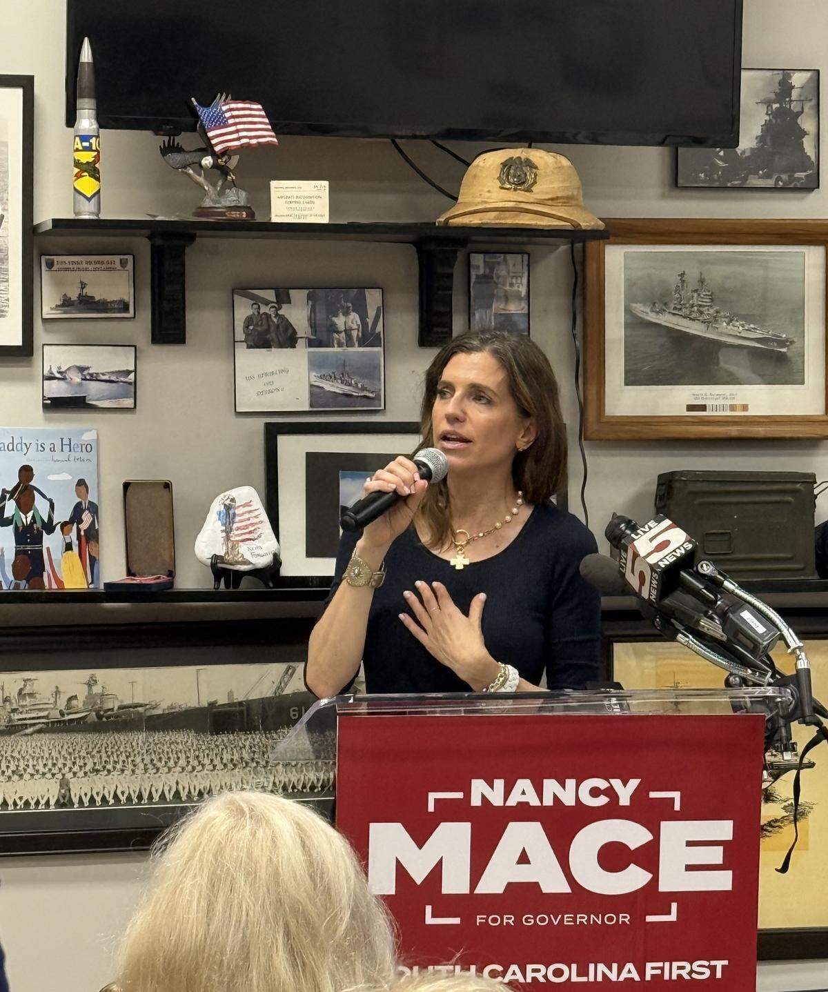 Nancy Mace, (R-SC), speaks at a campaign rally in Myrtle Beach, SC Wednesday, Aug. 6, 2025. Mace is running for governor. Mace has criticized fellow governor candidate state Attorney General Alan Wilson over his office’s decision to not prosecute two men, including a North Myrtle Beach restaurant owner, for the shooting death of a North Carolina man in 2023.