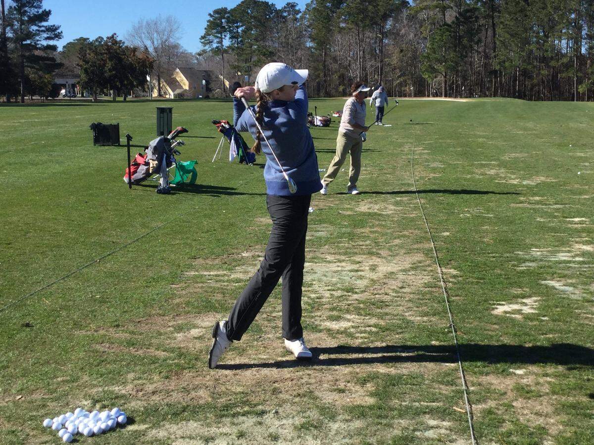 Adrian Anderson of Murrells Inlet has been named the 2020 girls junior golfer of the year by both the South Carolina Junior Golf Association and Carolinas Golf Association. She was practicing on the range at TPC Myrtle Beach on Monday.