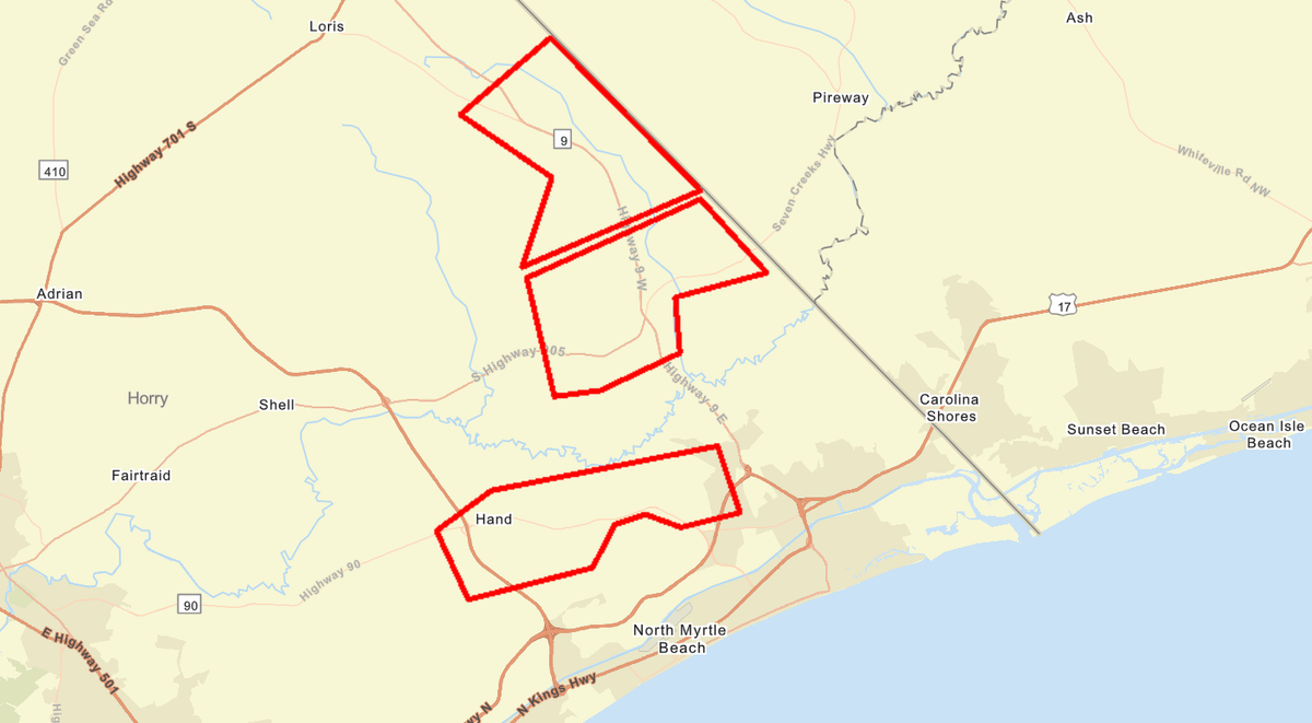 A map of the areas Horry County Mosquito Control plans to aerially spray for mosquitoes the week of Monday, August 26, 2024