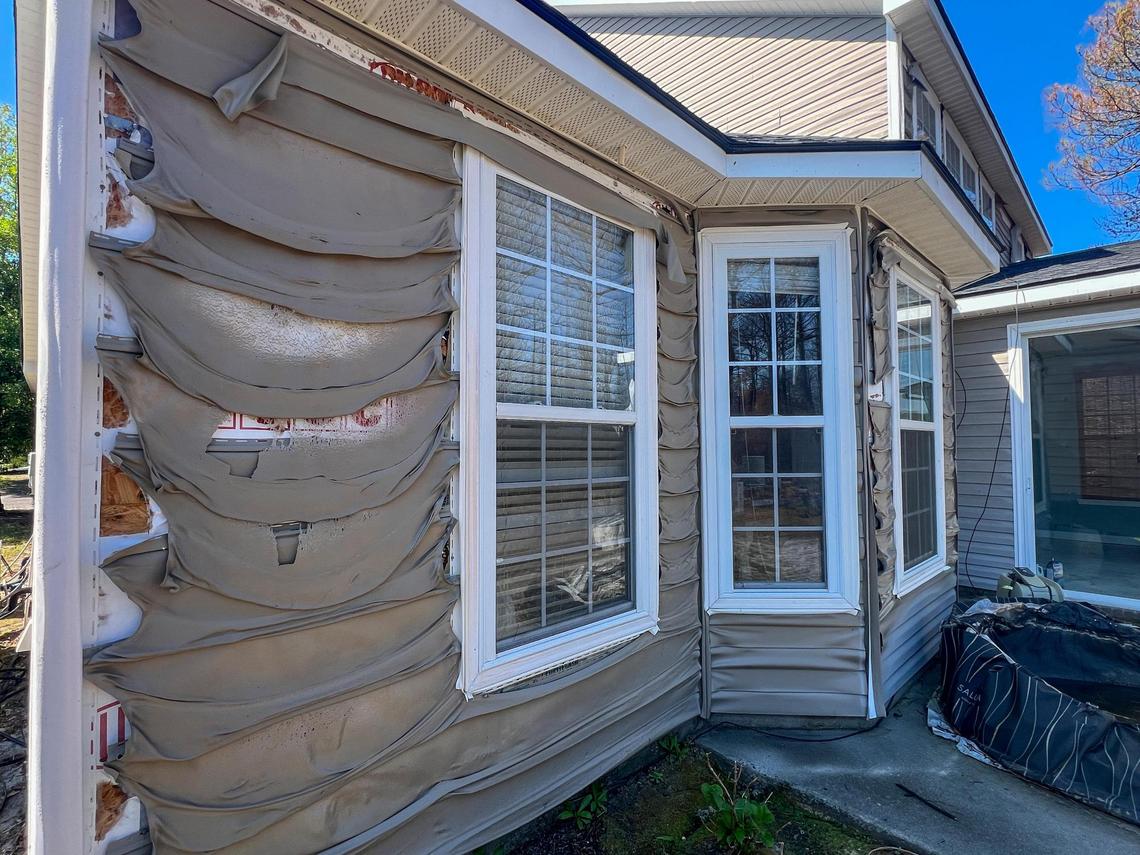 A homeowner in The Preserve at Walker’s Woods remains displaced after her house was damaged in the Carolina Forest wildfire last month. Firefighters and forestry officials continue to monitor flare-ups in the Carolina Forest wildfire that was started in the beginning of March 2025. The fire burned more than 2,000 acres and is 90 percent contained but officials say it continues to smolder underground. April 17, 2025.