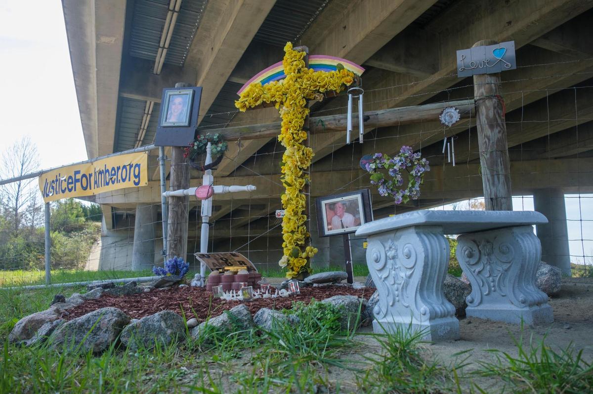 Amber Berbiglia’s memorial is maintained under the Robert Edge Parkway Bridge on Old Sanders Drive near where the 23-year-old was killed on May 3, 2013. Her case remains open with the Horry County Police. April 7, 2025.