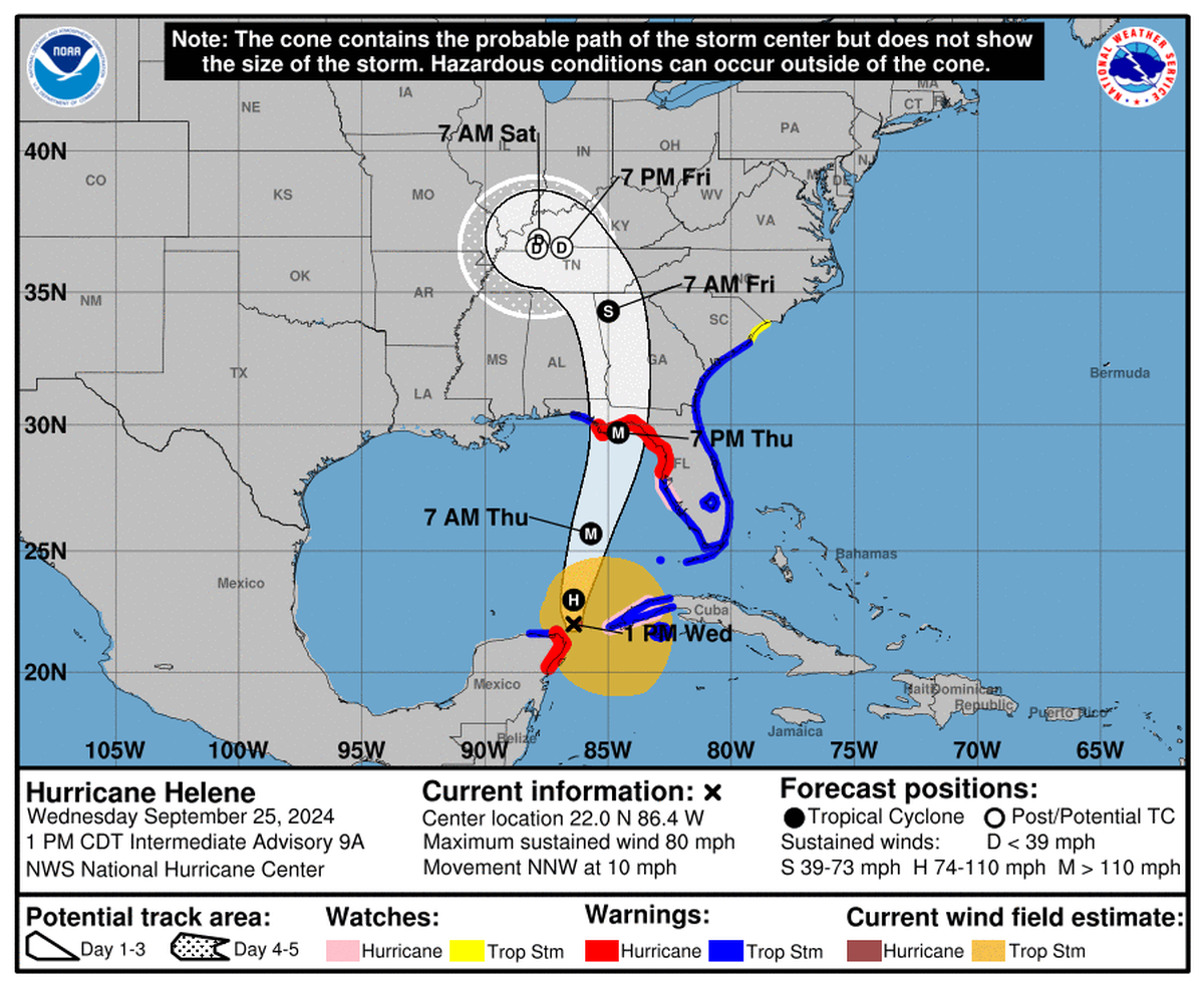 A map showing the forecast cone of Hurricane Helene. screenshot Courtesy of National Hurricane Center.