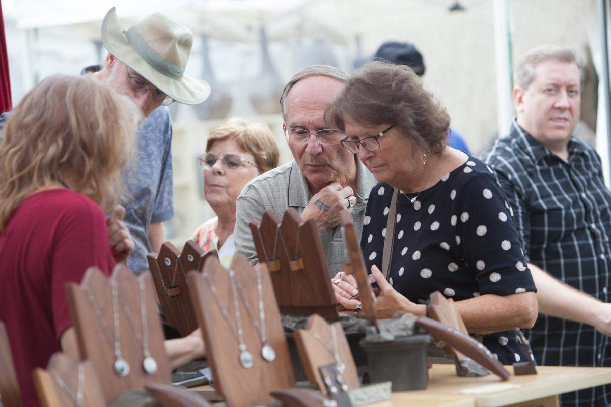 Shoppers look at handmade jewelry last year during the Atalaya Arts and Crafts Festival. The 2017 event is noon-6 p.m. Friday, Sept. 22; 10 a.m.-6 p.m. Saturday, Sept. 23; and 10 a.m.-5 p.m. Sunday, Sept. 24, at Huntington Beach State Park, on U.S. 17, between Murrells Inlet and Litchfield Beach, across from Brookgreen Gardens. Admission is $10 for a weekend pass for ages 16 and older, otherwise free. Also, park admission is free this weekend only. Details at 843-235-8755 or www.atalayafestival.com.