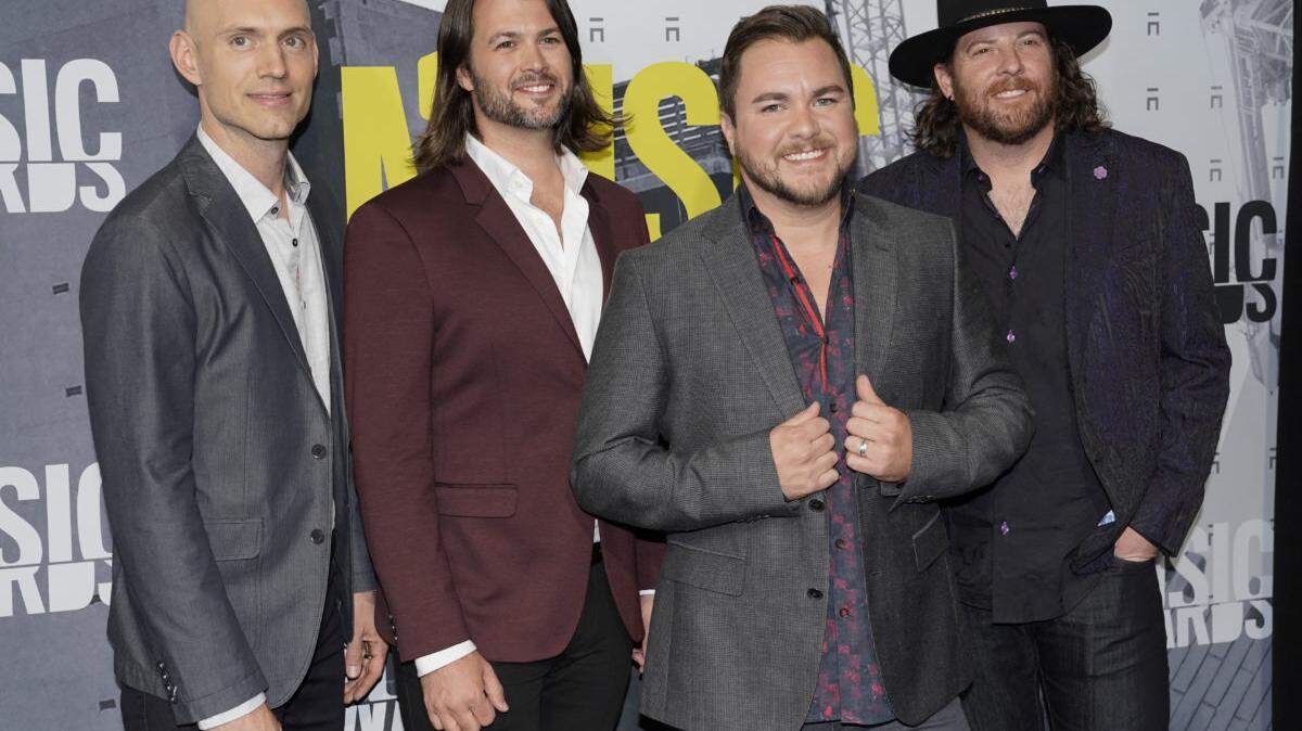 Jon Jones, from left, James Young, Mike Eli and Chris Thompson, of Eli Young Band arrive at the CMT Music Awards at Music City Center on Wednesday, June 7, 2017, in Nashville, Tenn. (Photo by Sanford Myers/Invision/AP)