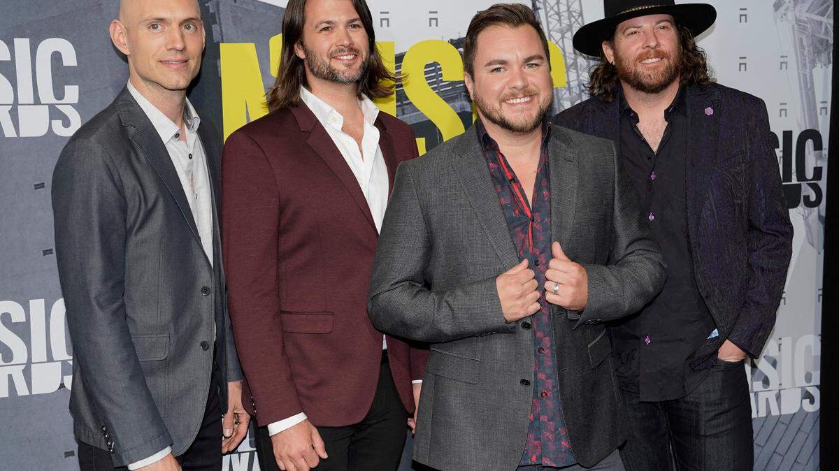 Jon Jones, from left, James Young, Mike Eli and Chris Thompson, of Eli Young Band arrive at the CMT Music Awards at Music City Center on Wednesday, June 7, 2017, in Nashville, Tenn. (Photo by Sanford Myers/Invision/AP)