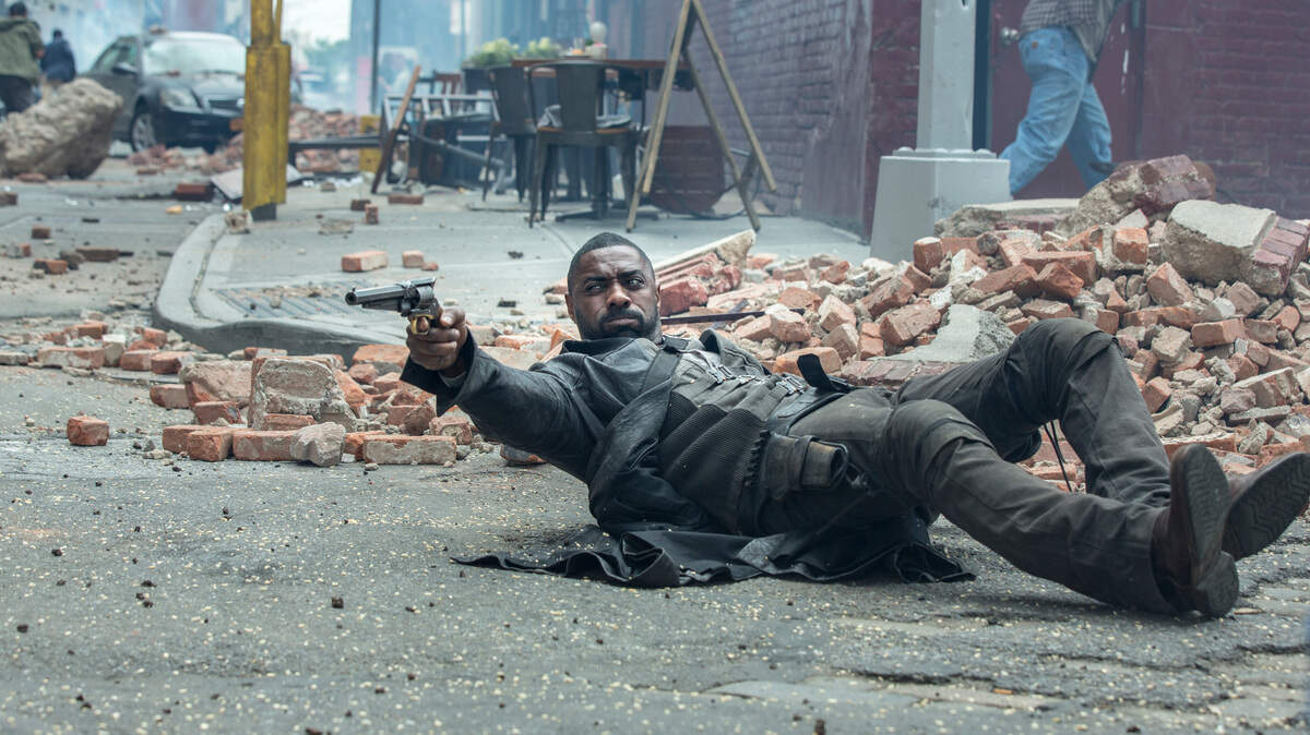 This image released by Sony Pictures shows Idris Elba in the Columbia Pictures film, "The Dark Tower." (Jessica Miglio/Columbia Pictures/Sony via AP)