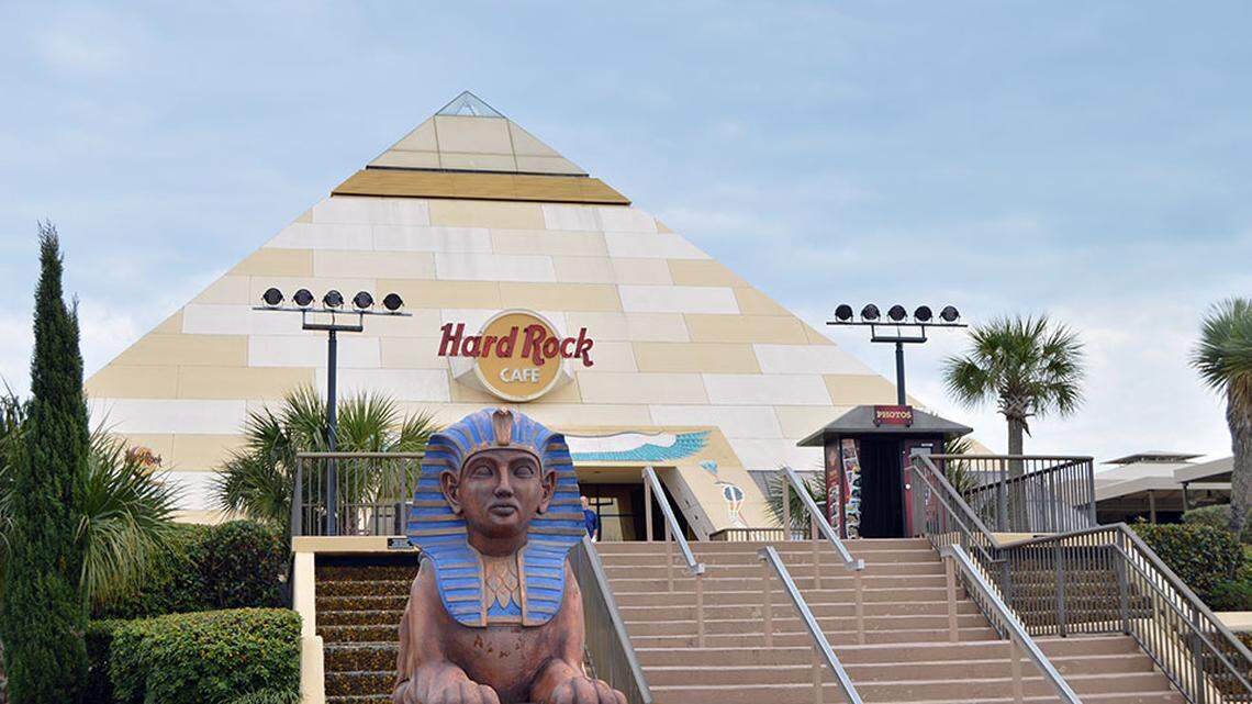 Hard Rock Cafe pyramid at Broadway at the Beach comes down