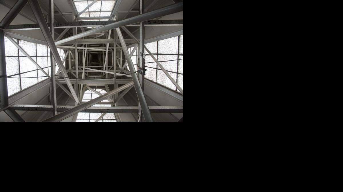 
The inside of the steeple of First United Methodist Church in Conway, which has a Flemish electronic carillon with speakers placed in its steeple that can be heard for blocks around. 
