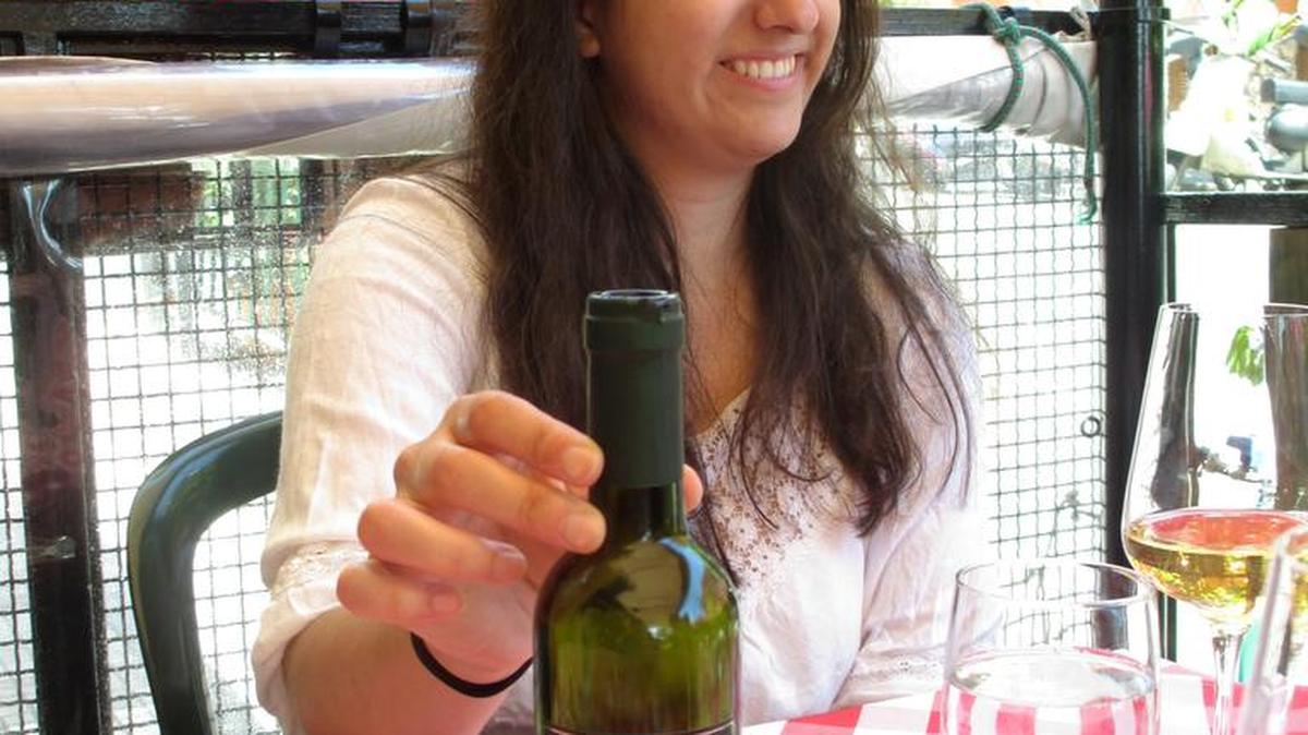 Jennie Leotta ready to sample wine and food in Taormina, Sicily on a recent trip.