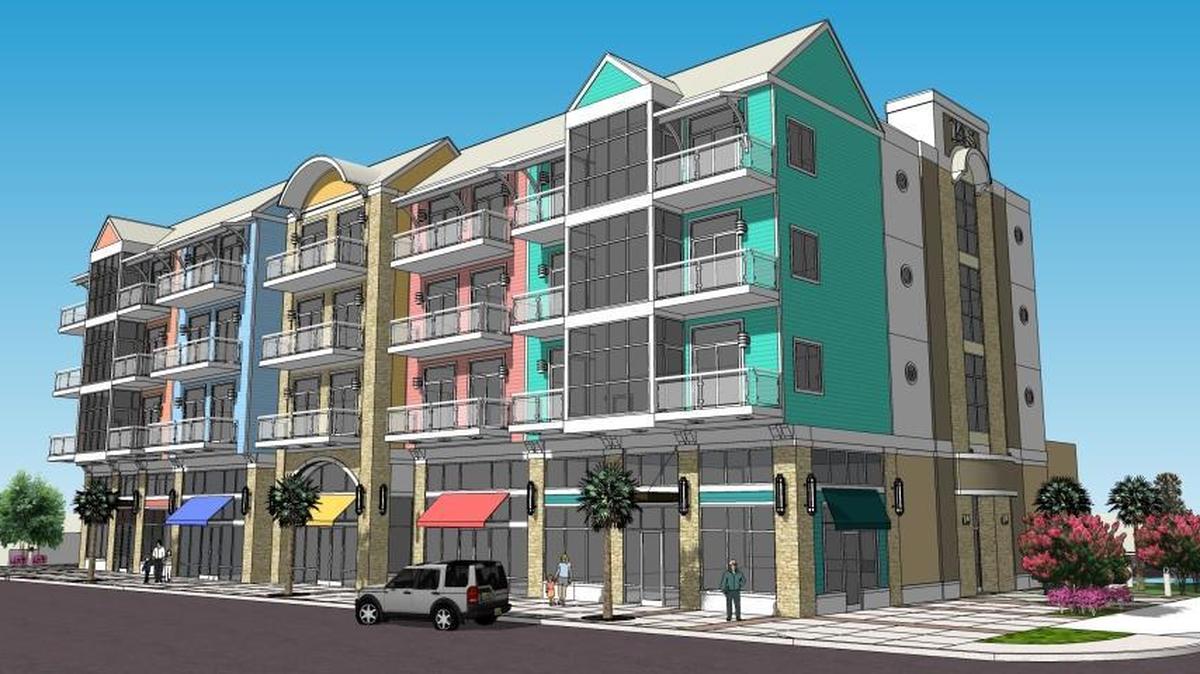 A rendering for the mixed-use project at 14th Avenue South, designed by Miller Design Services. The project is one of a diverse group that could spur further growth on the south side of Myrtle Beach.