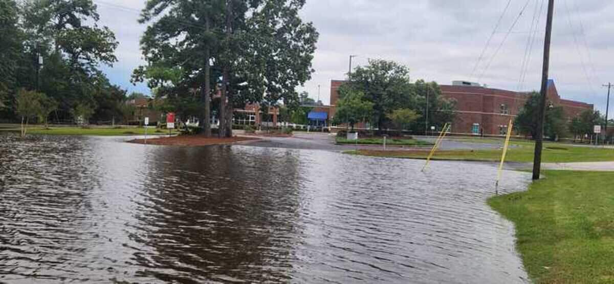 Aynor High School’s parking lot saw significant flooding as Tropical Storm Idalia moved over the area on Aug. 30 and Aug. 31, 2023.