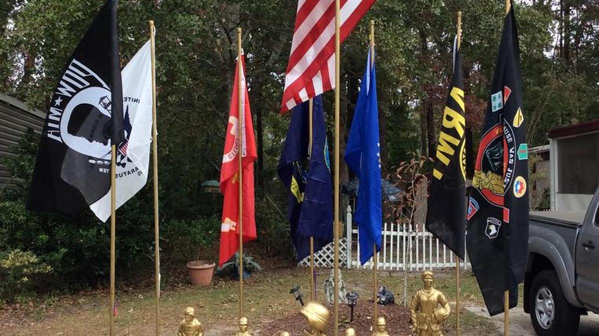 This photo show a “Remembrance of War Heroes” display assembled more than a decade ago by Thomas Gardner, whose 21 years in the Army included the Vietnam War. He turns 80 on Dec. 1. See the display, which also has nighttime lights, at 62 Offshore Drive, Garden City Beach, in the Windjammer Village mobile home park, off U.S. 17 Business, just south of Jensen’s Retirement Community, across from the Texas Roadhouse restaurant.